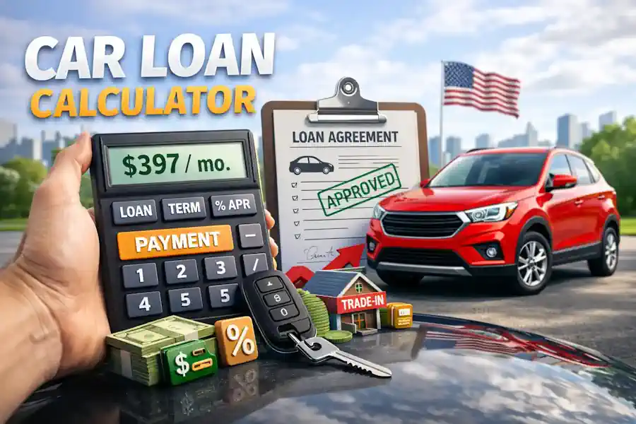 USA car loan calculator showing monthly payment and interest calculation